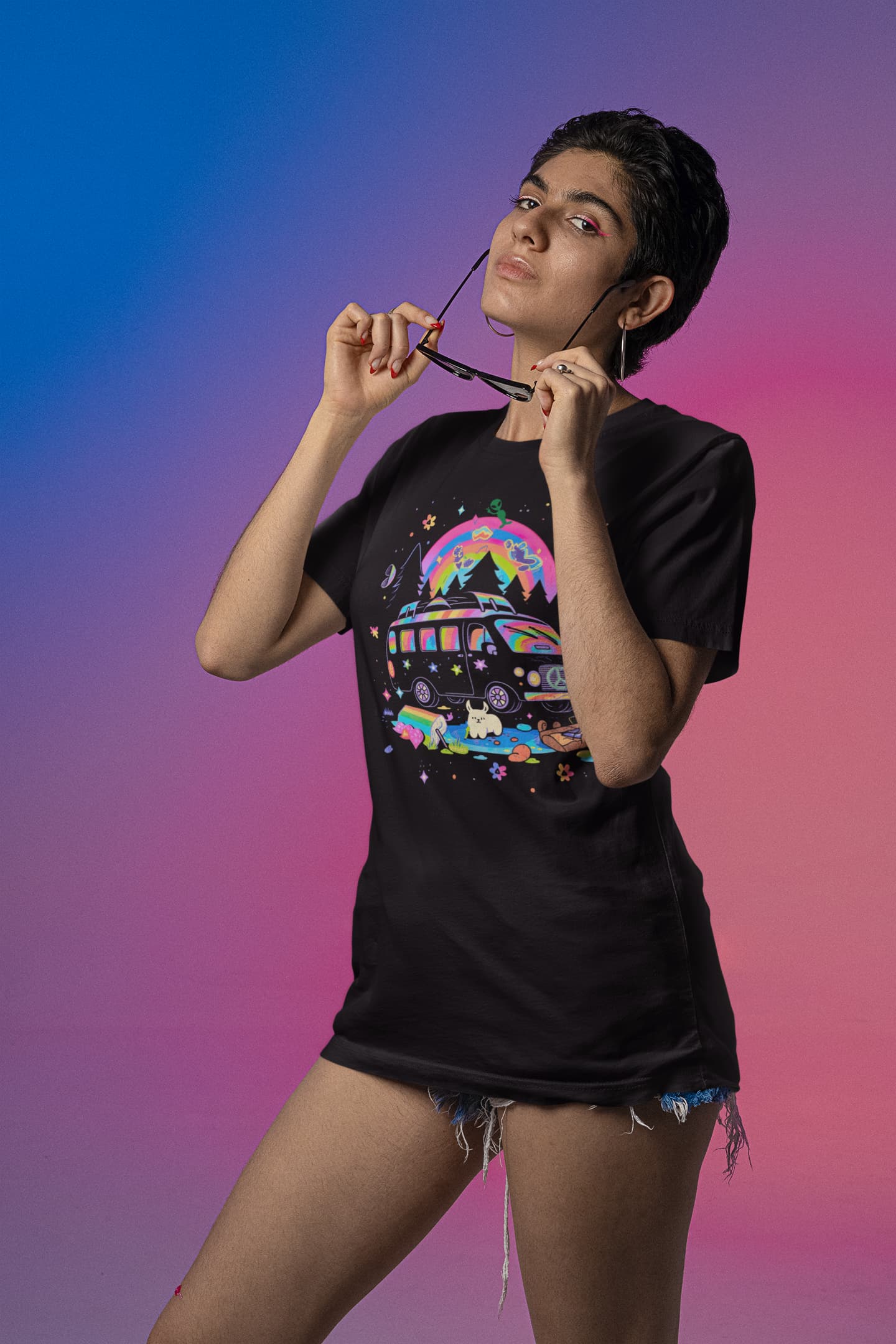 Psychedelic van tee Colorful Camper vintage festival streetwear