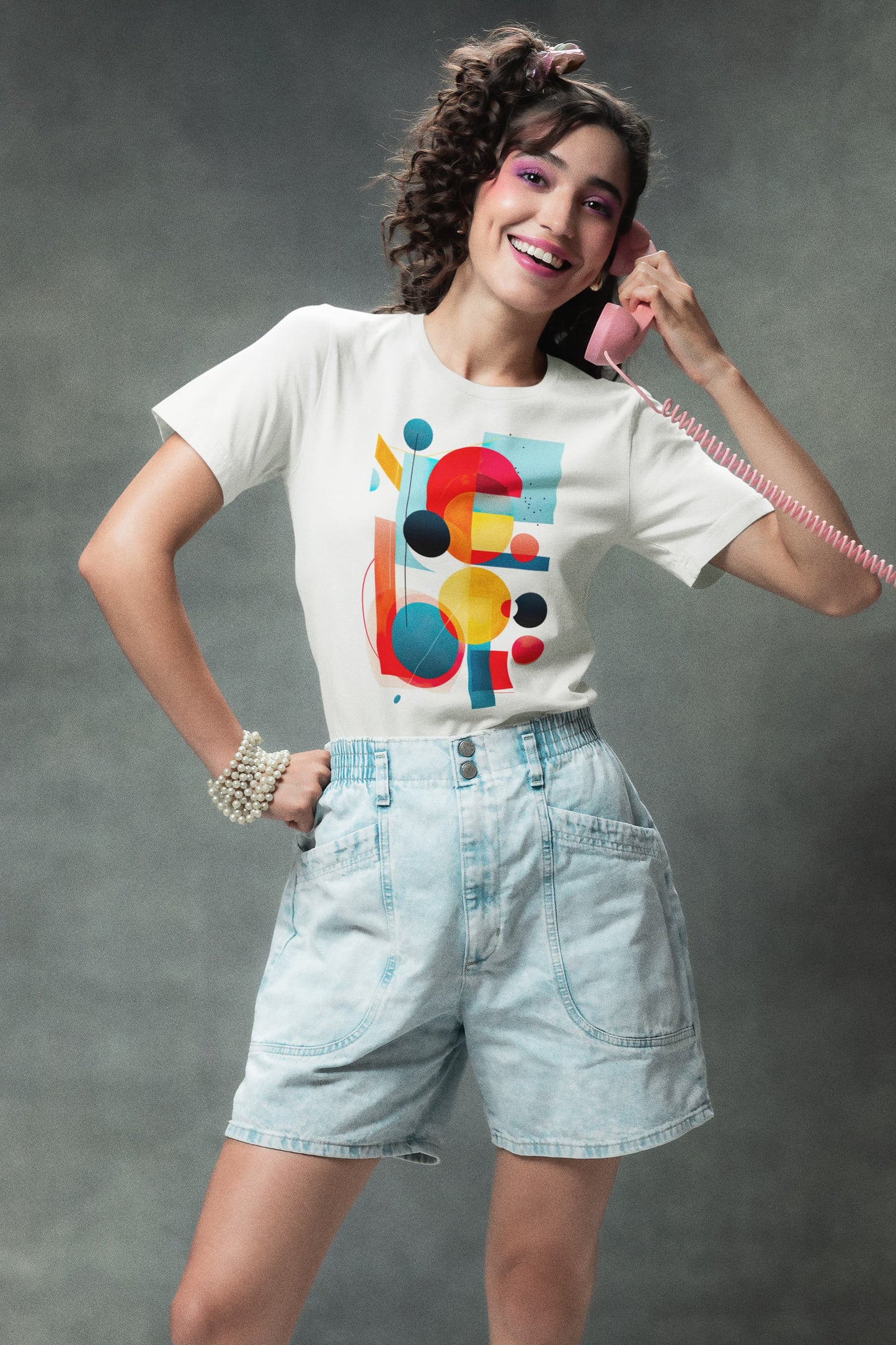 White graphic tee Creative Chaos Bauhaus inspired modern art