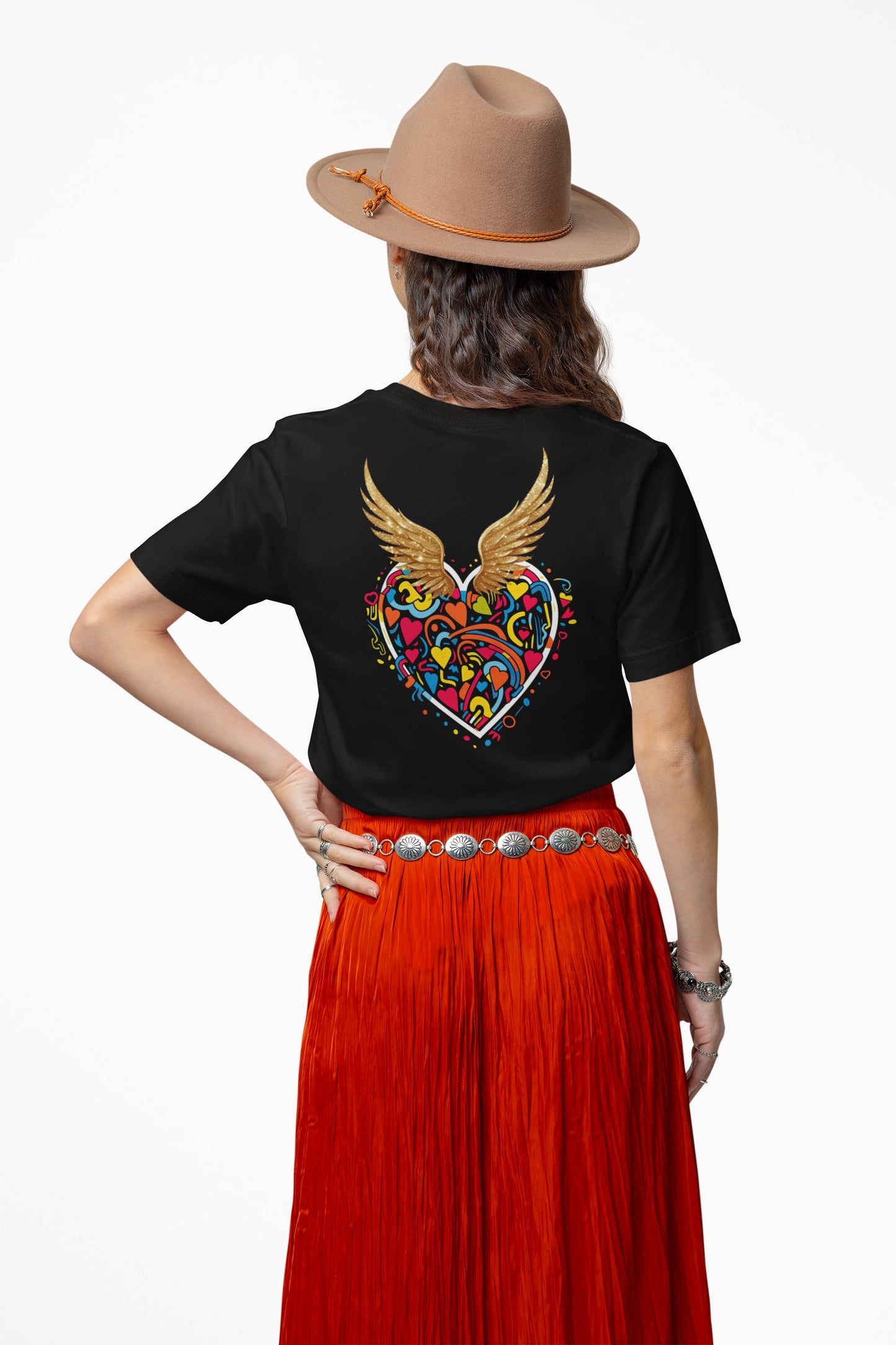 Love graphic tee Love Mosaic vibrant heart angel wings back
