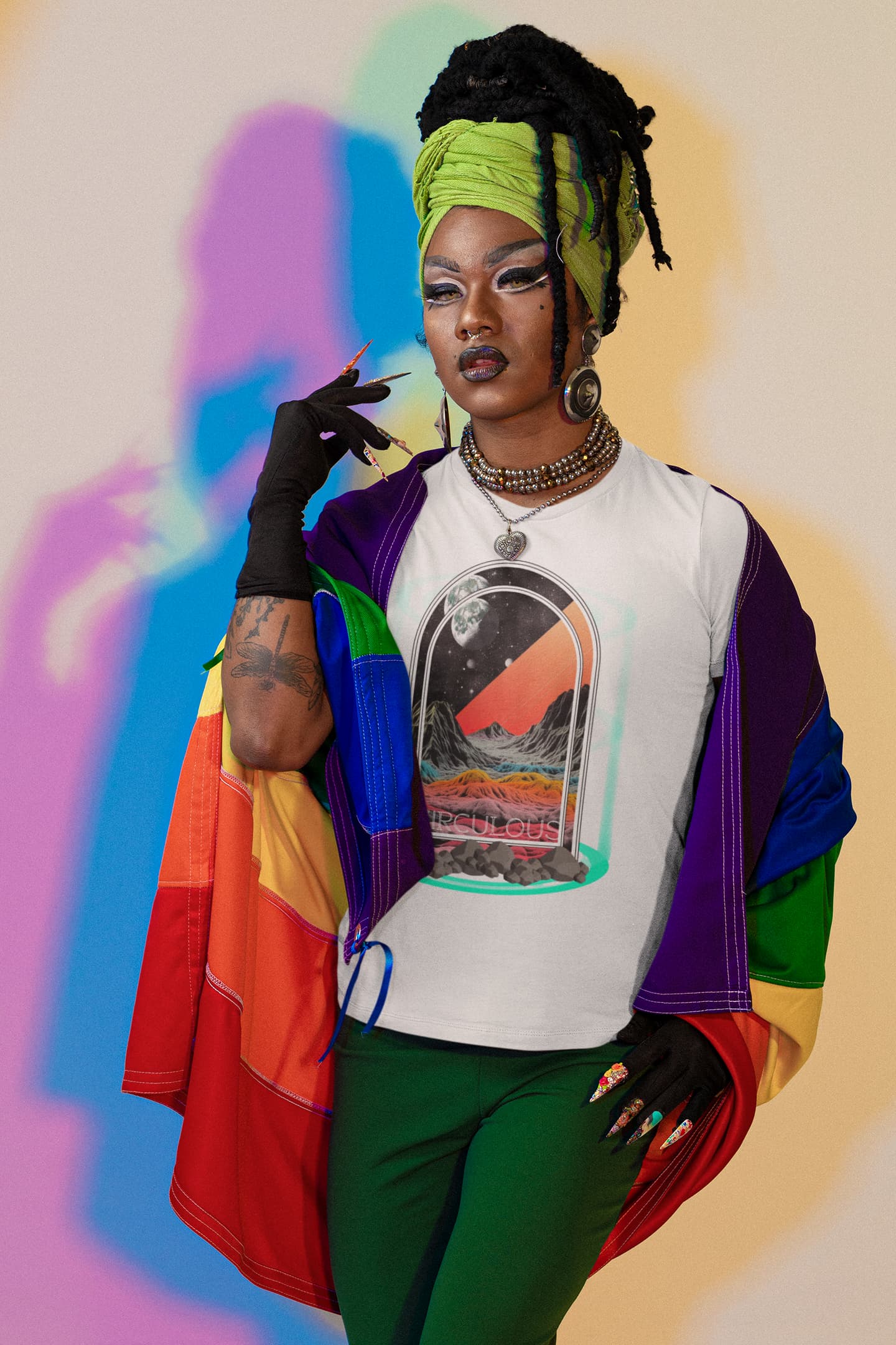 White graphic tee Parallax Vista dimensional gateway otherworldly landscape