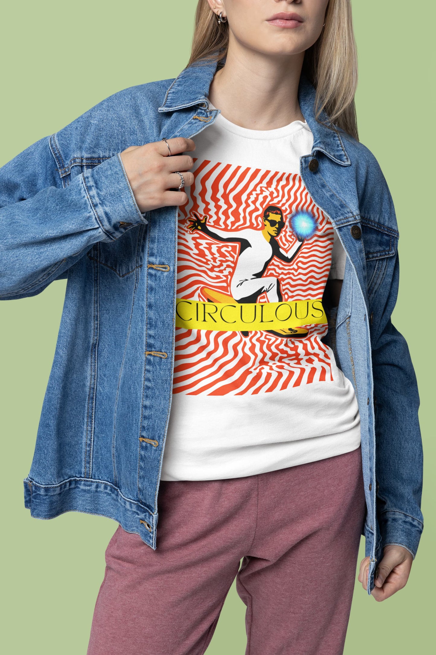 White graphic tee Surfing Ecstasy wavy psychedelic surfer silhouette