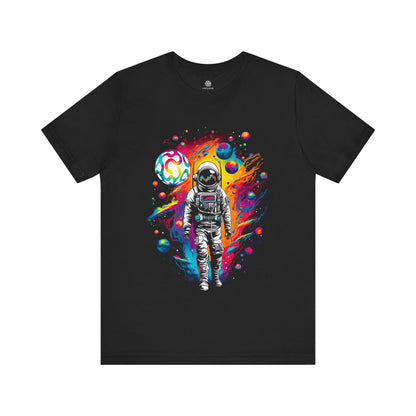 Astro Trader Tee, black, astronaut graphic t shirt with planets and trading charts