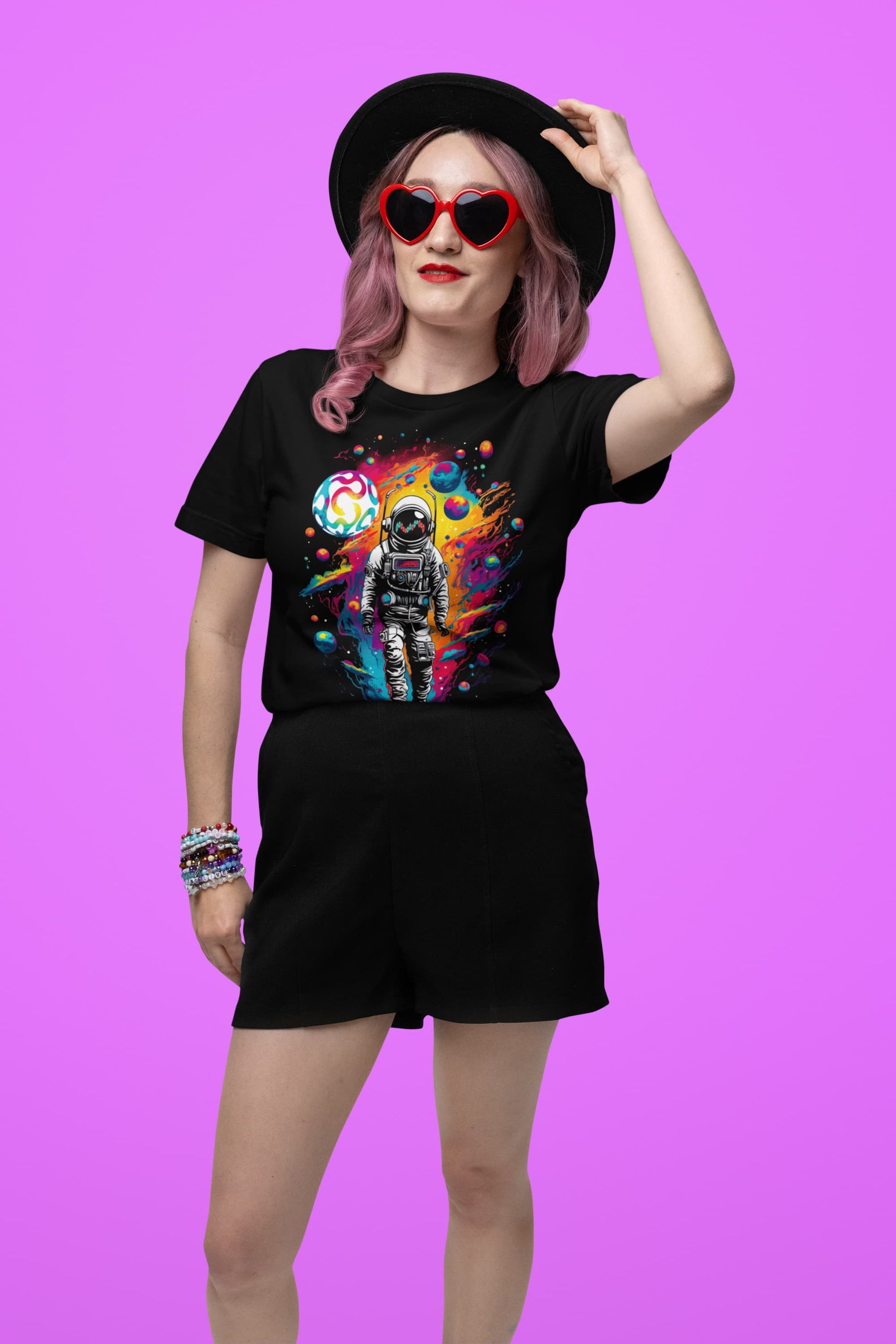 Astronaut trading chart graphic tee, black Astro Trader t shirt, premium print detail