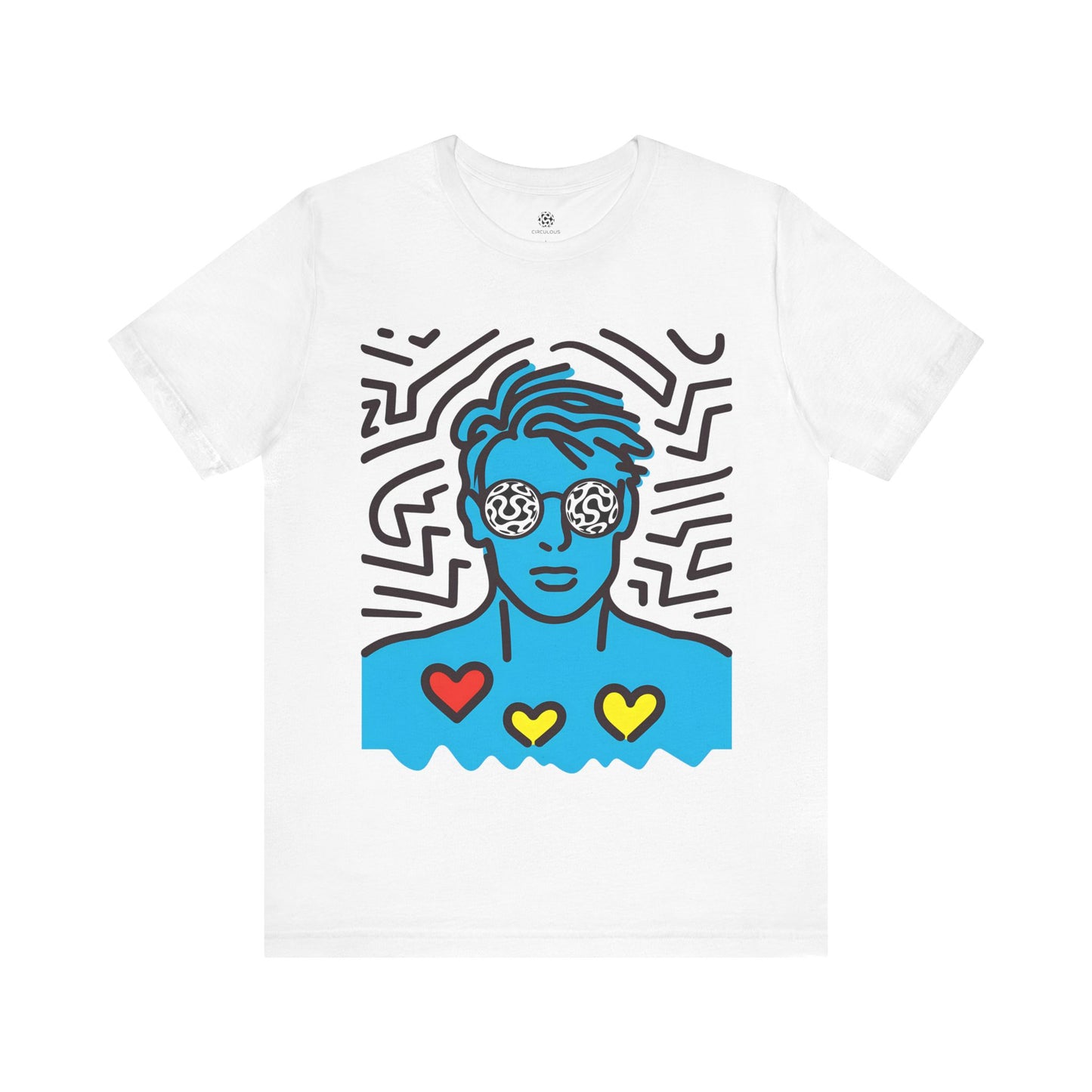 Azure Rhapsody tee, white graphic tee, front print