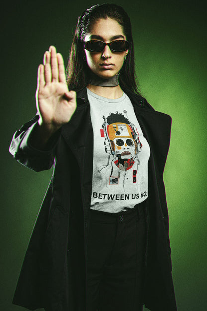 Between Us #2 urban graphic t-shirt in white, front view