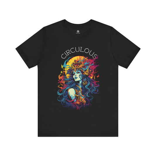 CIRCULOUS Celestial Queen black graphic t-shirt front view