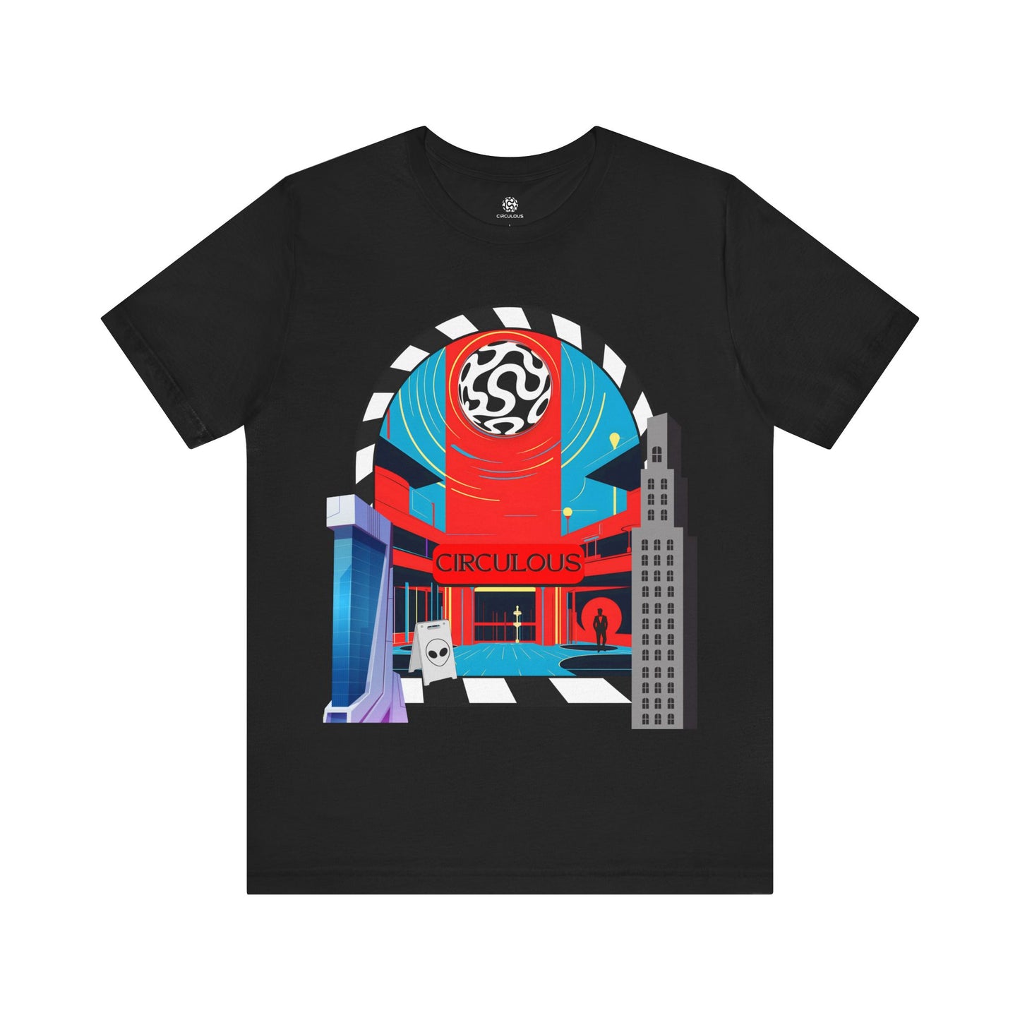Circulous Headquarters retro graphic t-shirt building design black

