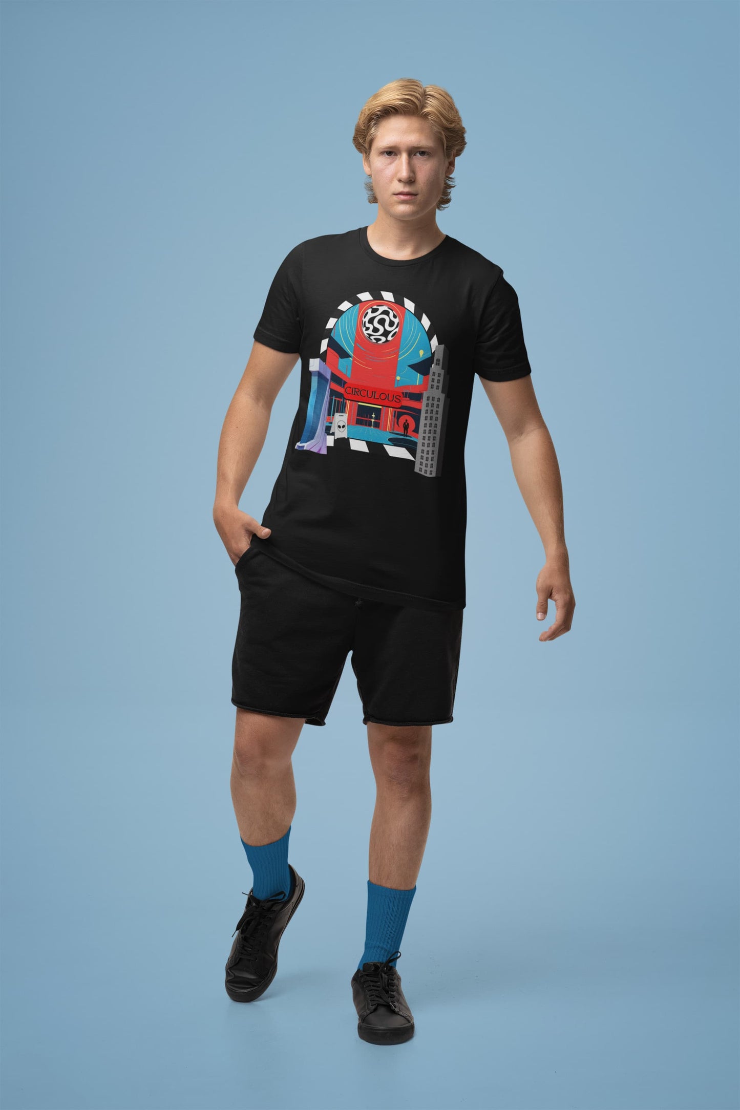 black graphic tshirt Circulous Headquarters front print design
