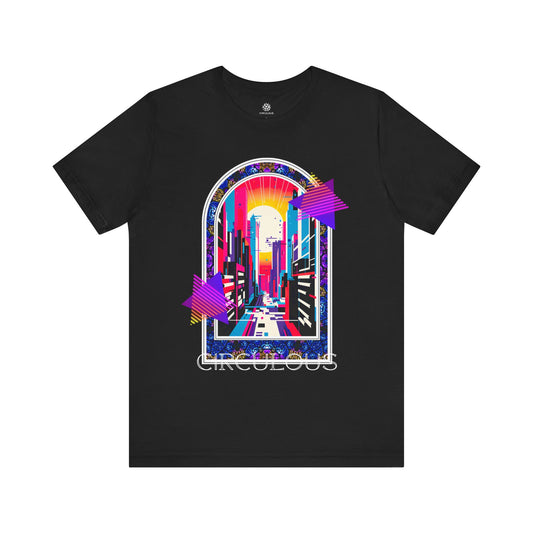 CIRCULOUS Neon Metropolis futuristic graphic tee black unisex
