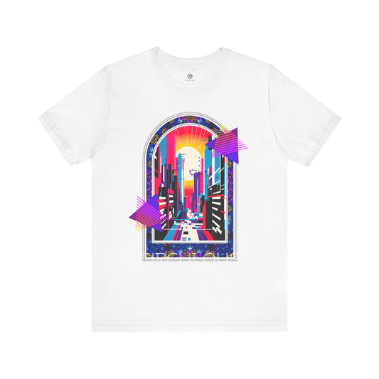 CIRCULOUS Neon Metropolis futuristic graphic tee white unisex
