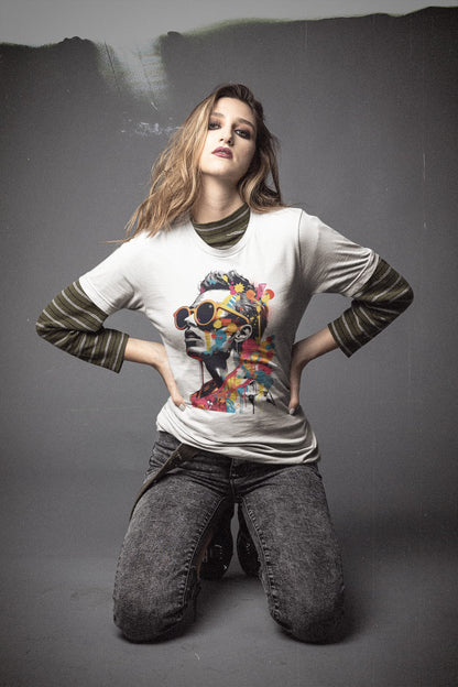 White graphic tee Colorful Dream street art style paint drip
