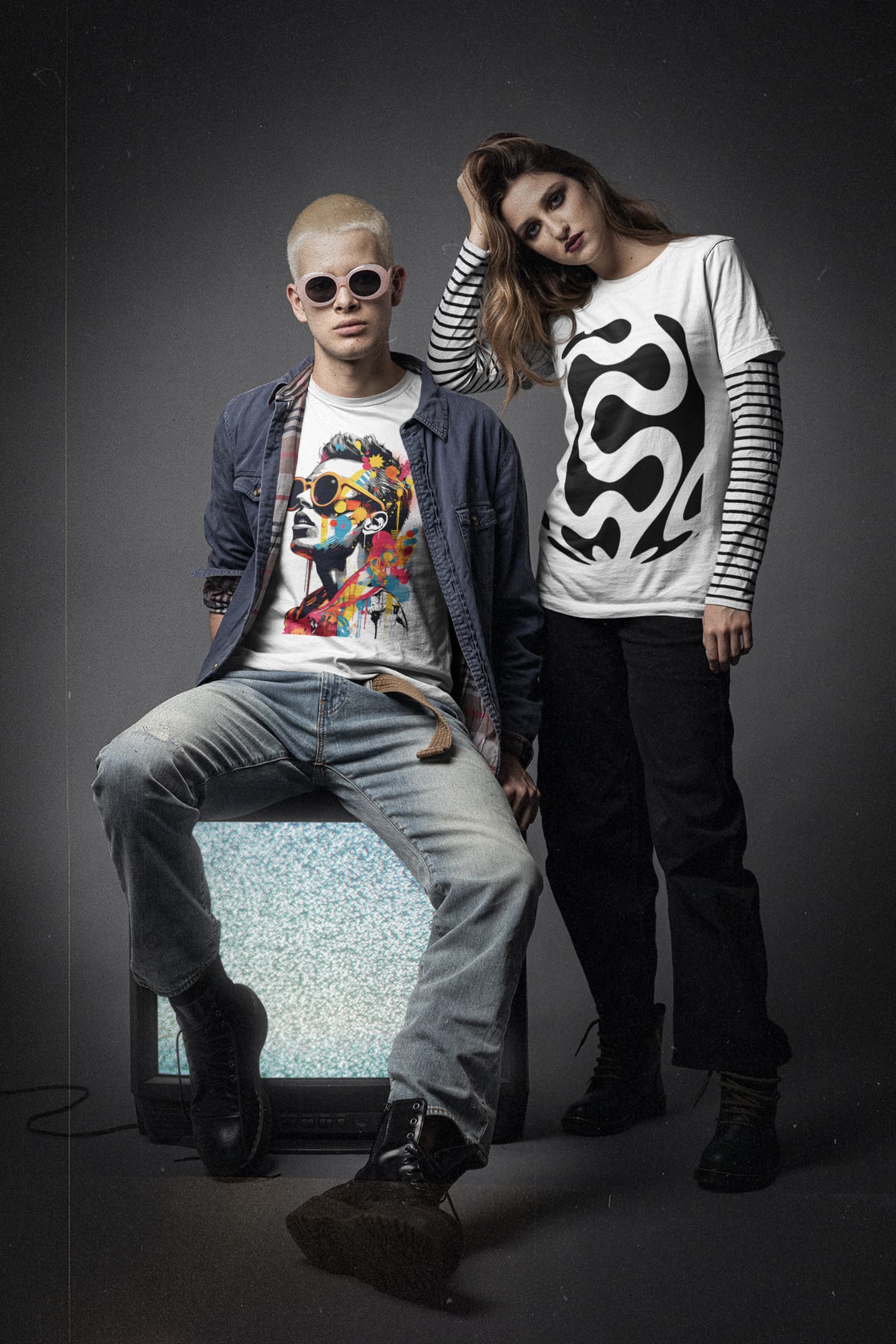 Pop art graphic tee Colorful Dream bold sunglasses colorful brushstrokes
