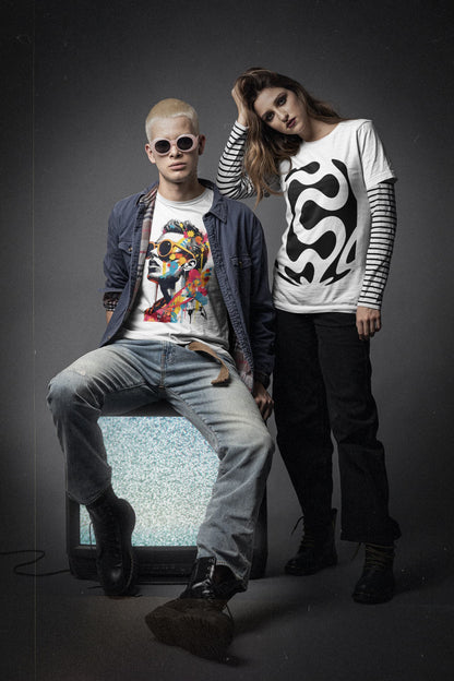 Pop art graphic tee Colorful Dream bold sunglasses colorful brushstrokes
