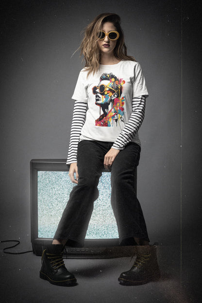 Street art tee Colorful Dream vibrant portrait white cotton
