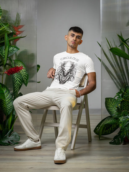 White graphic tee Cosmic Character sci-fi alien portrait art
