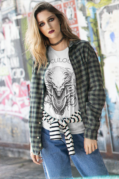 Cosmic Character white t-shirt alien portrait alternative style
