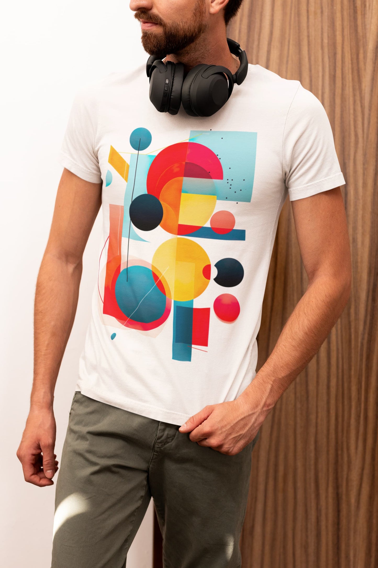 Creative Chaos geometric t-shirt vibrant abstract design shapes
