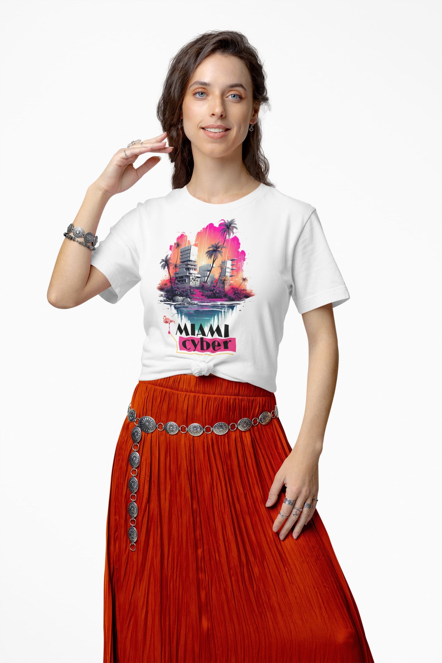 Retro Miami tee Cyber Miami watercolor buildings neon aesthetic
