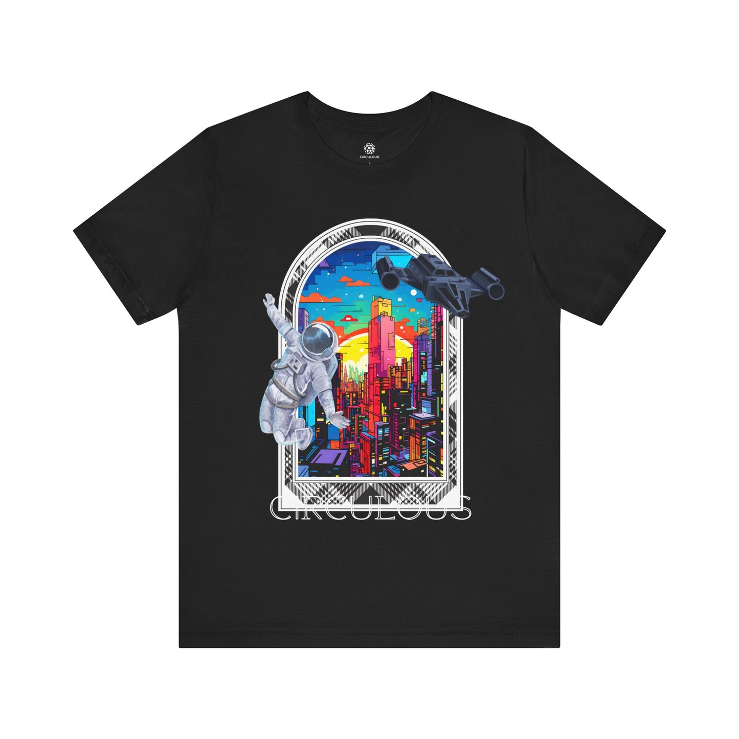 Cyber Skyline UFO graphic tee black unisex shirt
