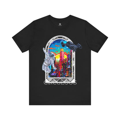 Cyber Skyline UFO graphic tee black unisex shirt
