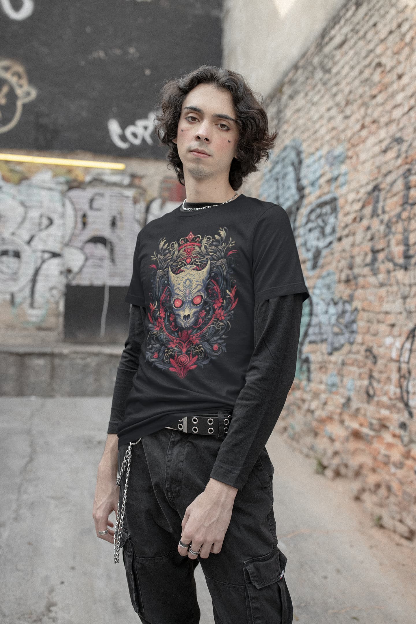 Black graphic tee Dark Elegance Victorian skull ornate art
