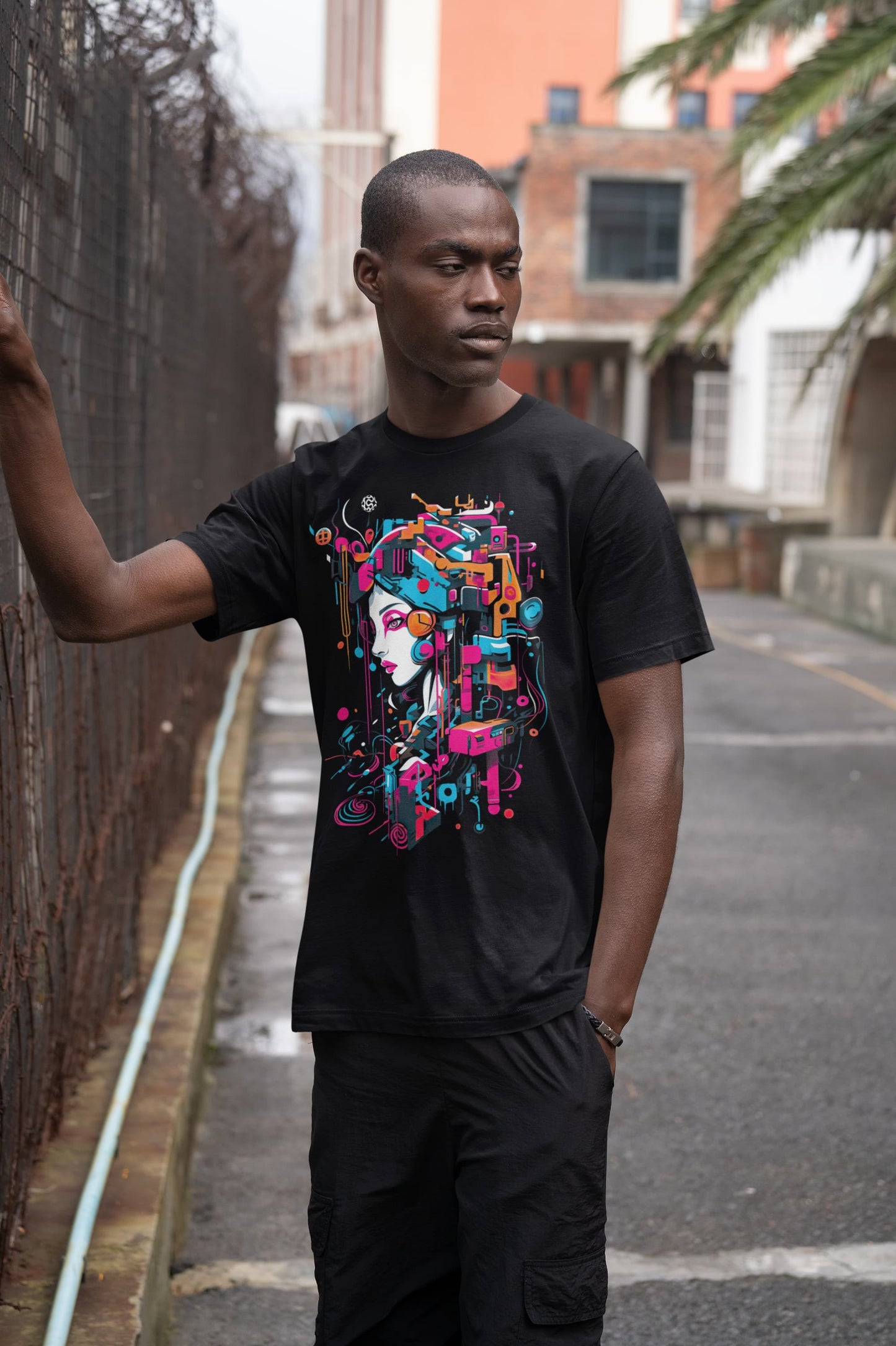 Colorful graphic tee Digital Diva tech circuits modern design
