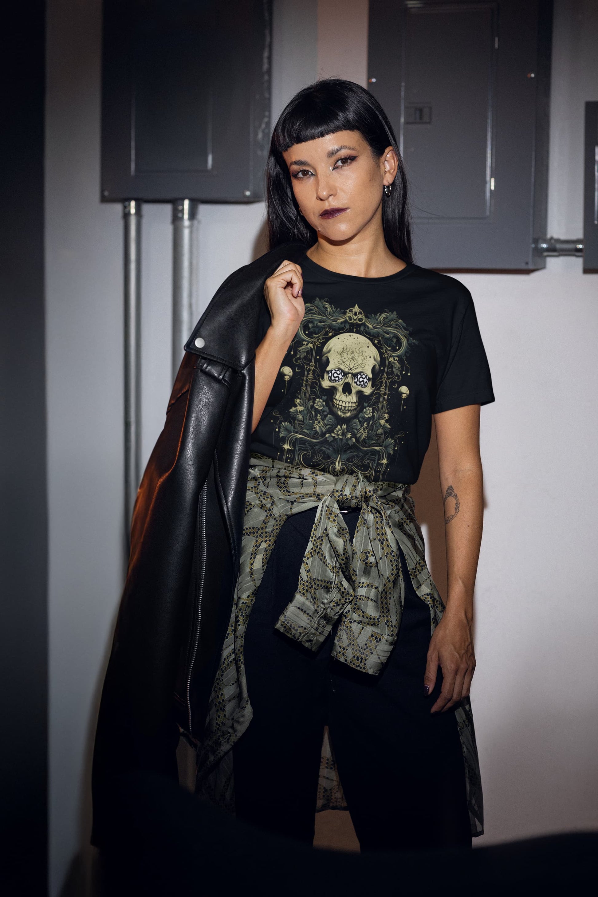 Black graphic tee Eternal Grin Victorian skull mystical art
