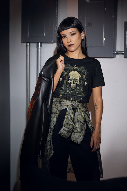Black graphic tee Eternal Grin Victorian skull mystical art
