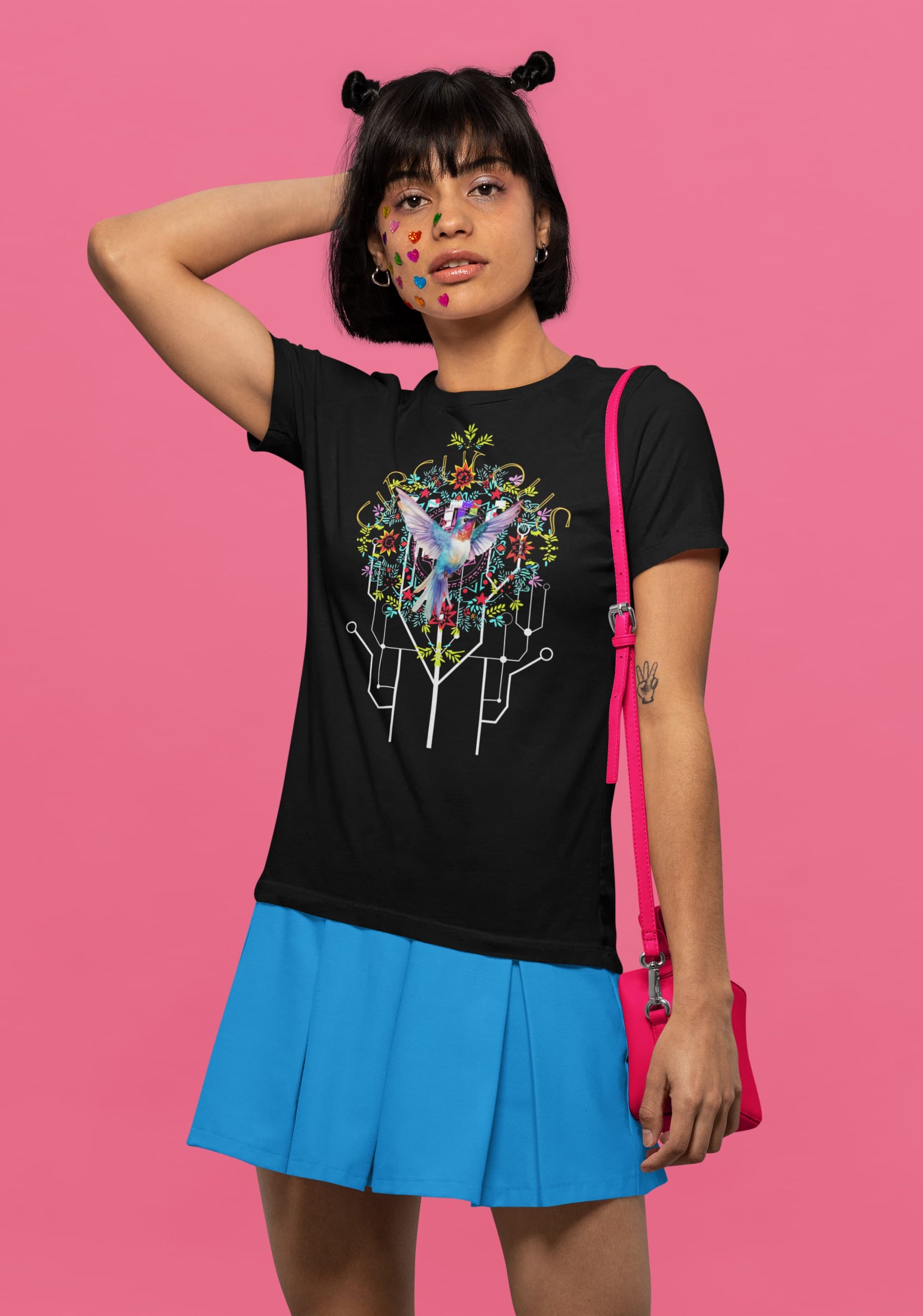 Black graphic tee Exit Sequence nature bird digital glitch art

