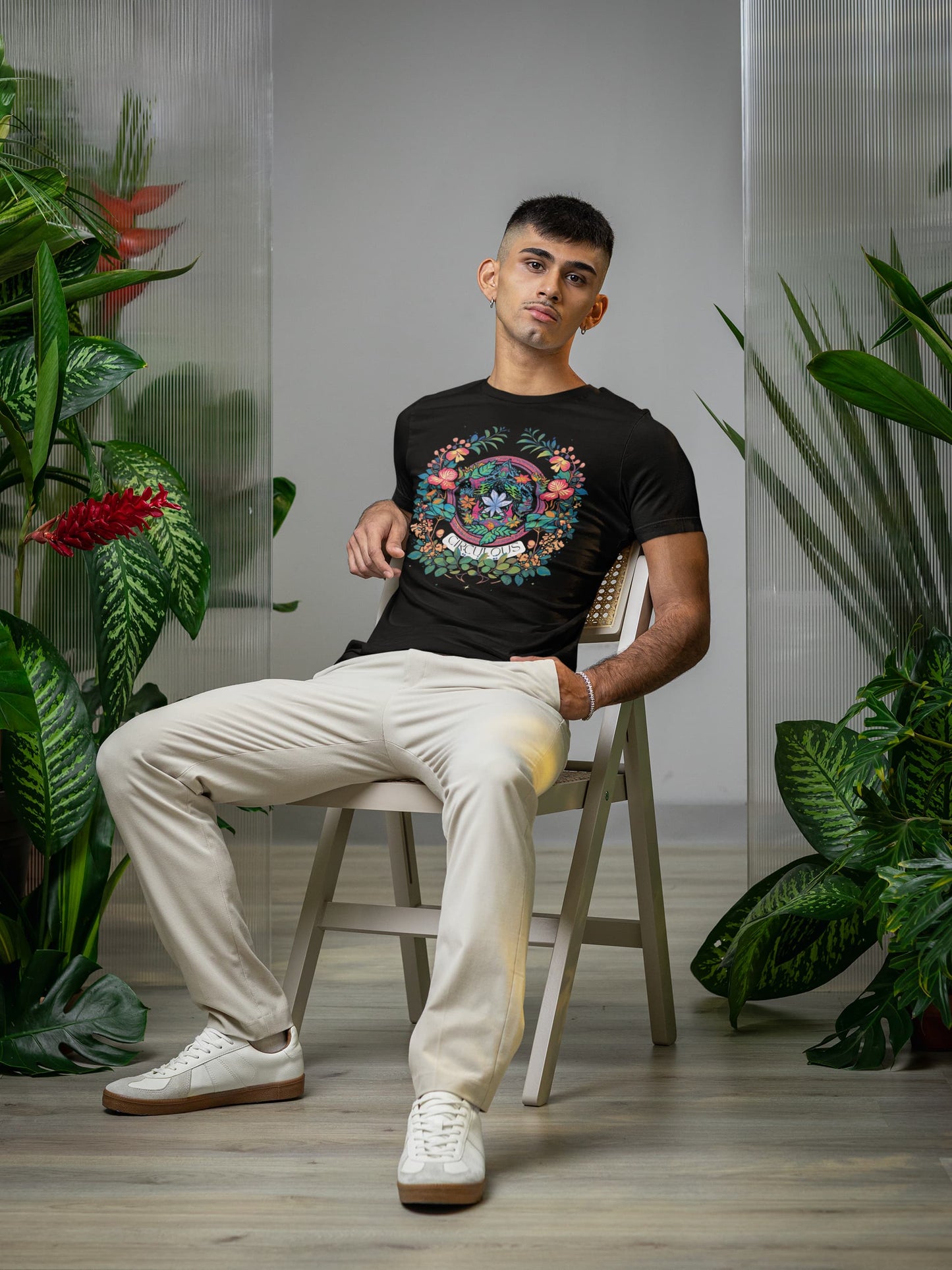 Floral Fantasy rainbow t-shirt colorful floral wreath design
