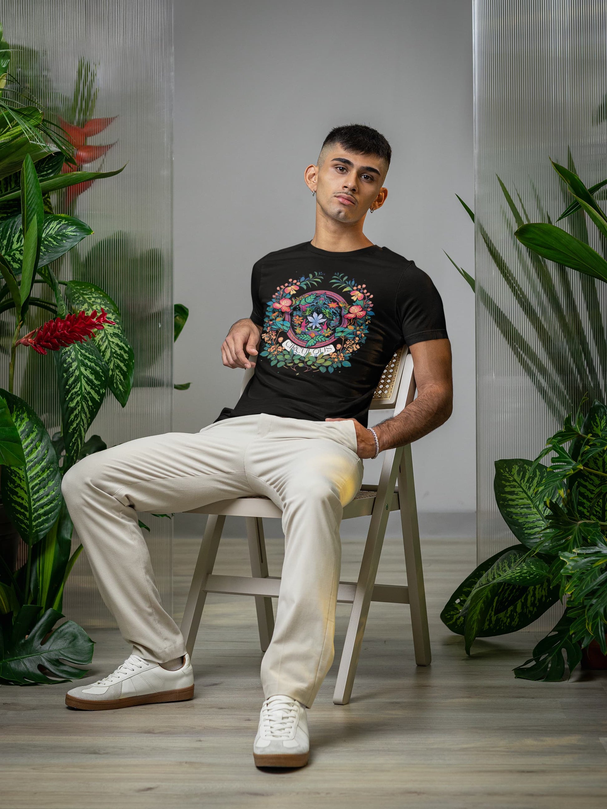 Floral Fantasy rainbow t-shirt colorful floral wreath design
