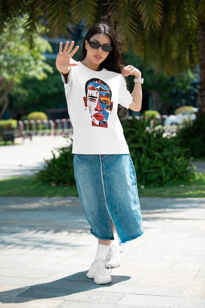 Art graphic tee Forgotten Face tribal portrait geometric patterns
