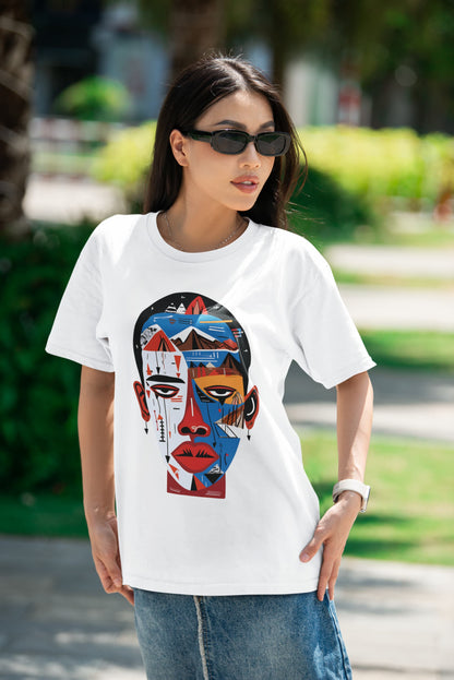 Cultural graphic tee Forgotten Face contemporary indigenous design
