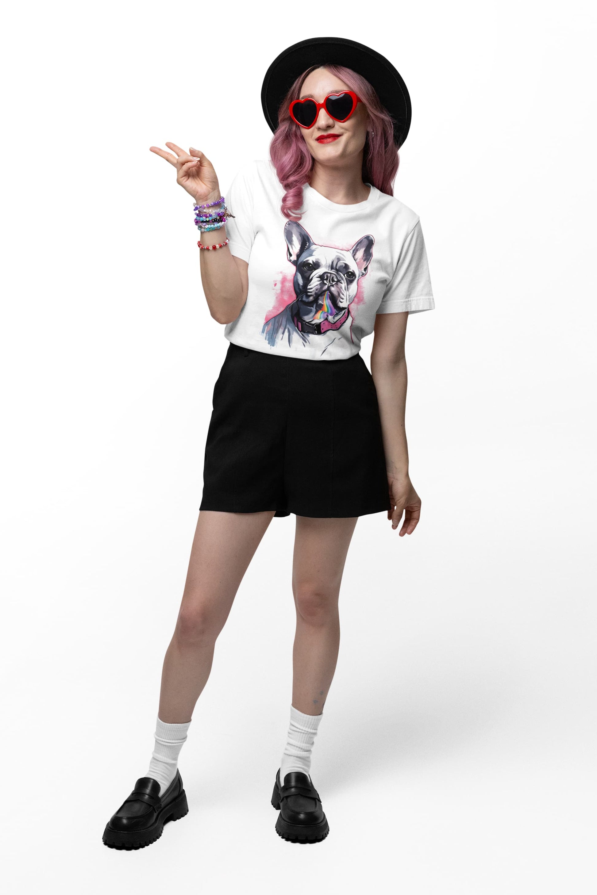 Furry Friend French Bulldog t-shirt rainbow joy expression
