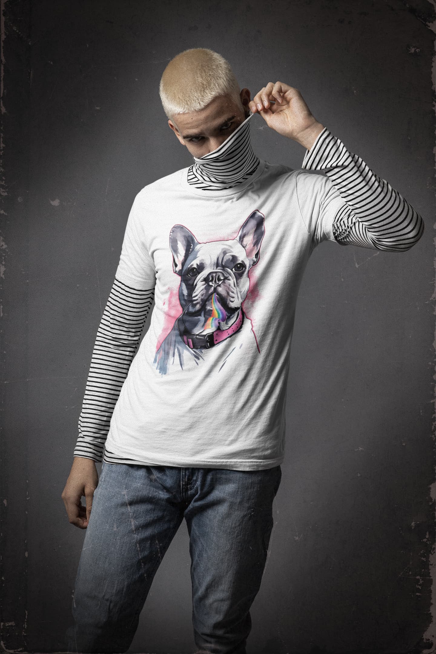 White graphic tee Furry Friend watercolor dog rainbow happiness
