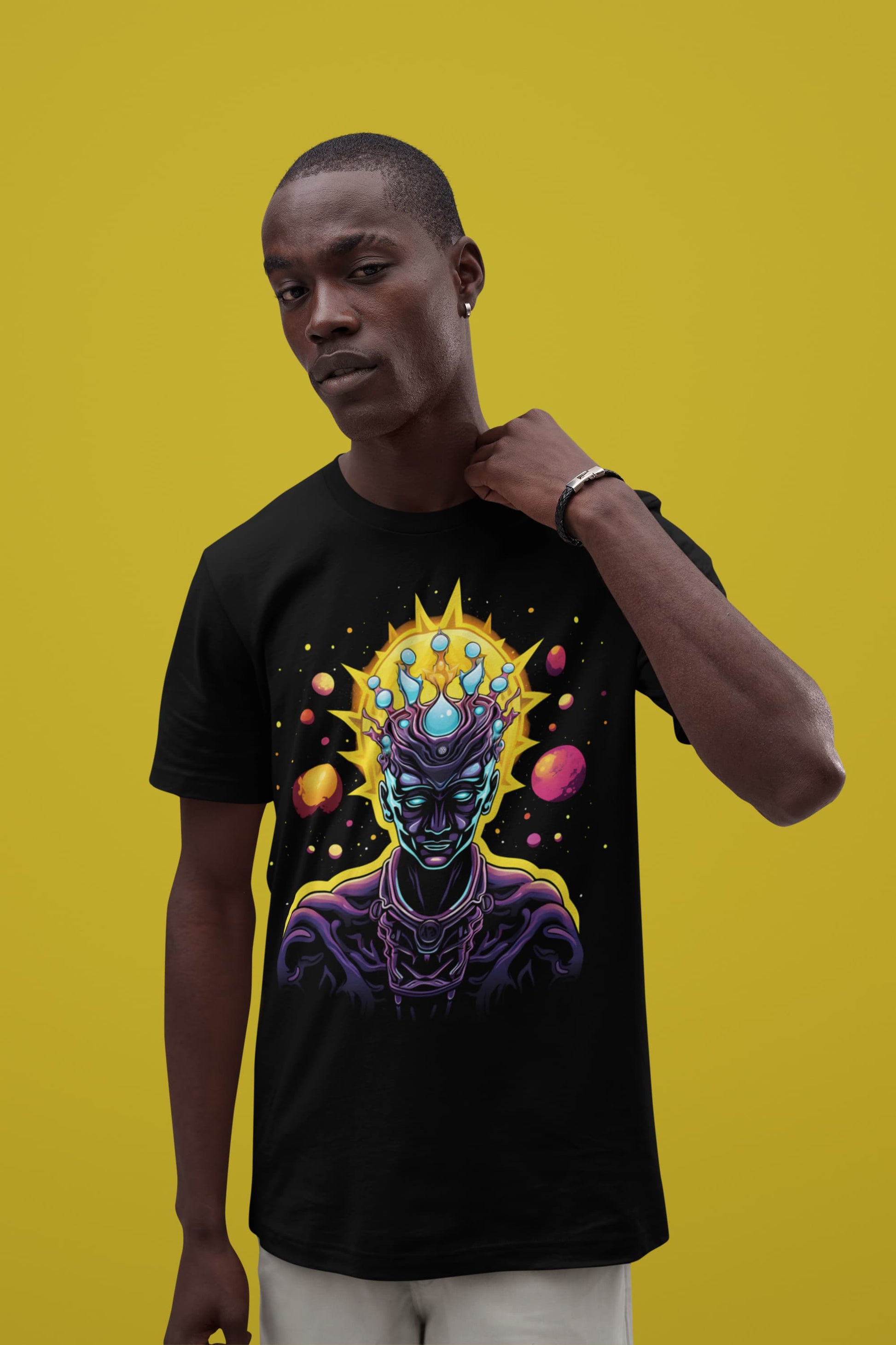 Galactic Emperor alien t-shirt cosmic crown planets design
