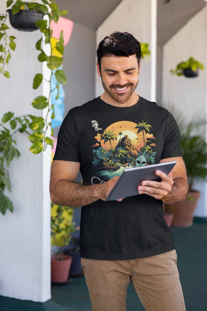 Funny graphic tee Galactic Gesture alien beach vacation astronaut
