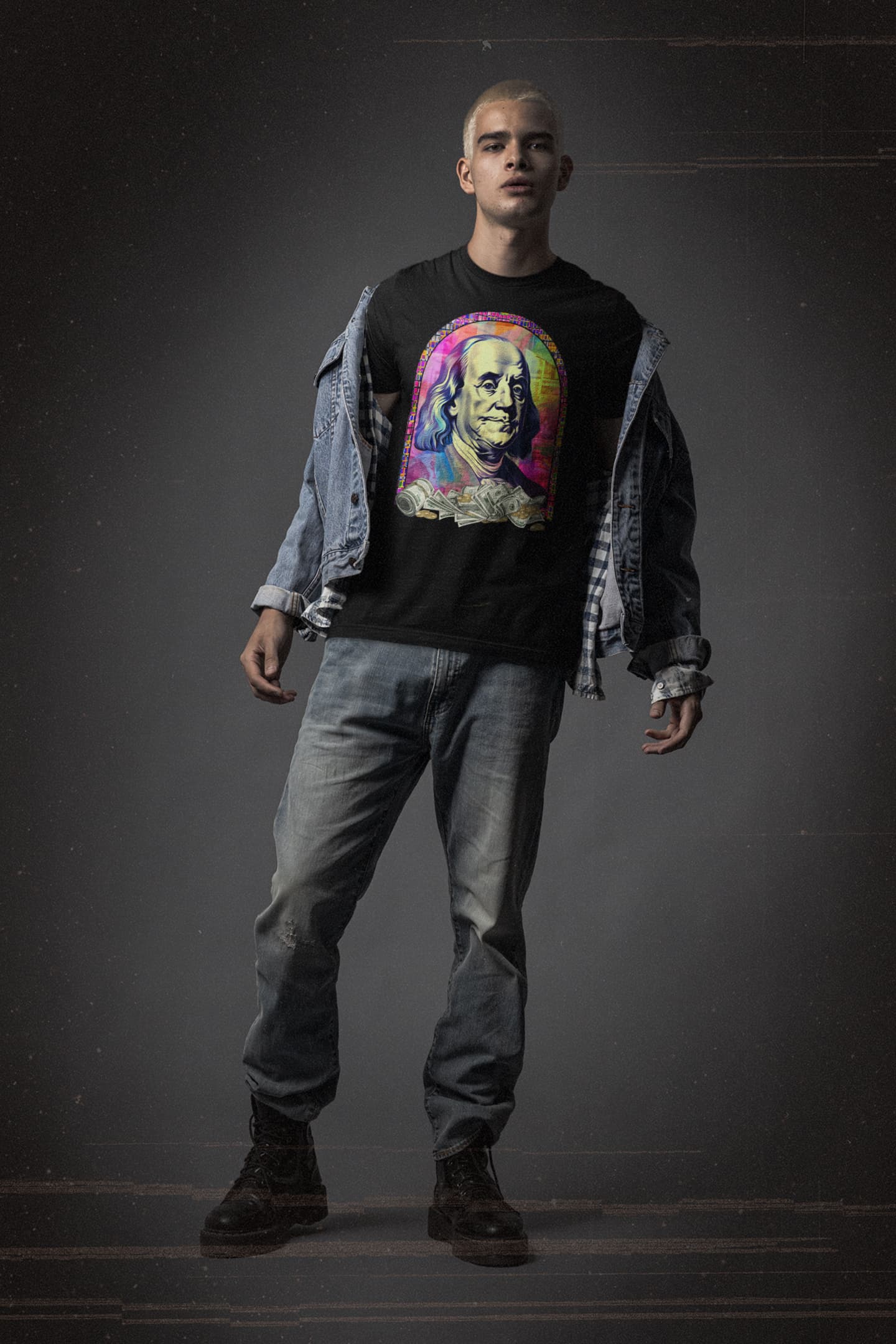 Pop culture graphic tee Glitch Icon Franklin money glitch art

