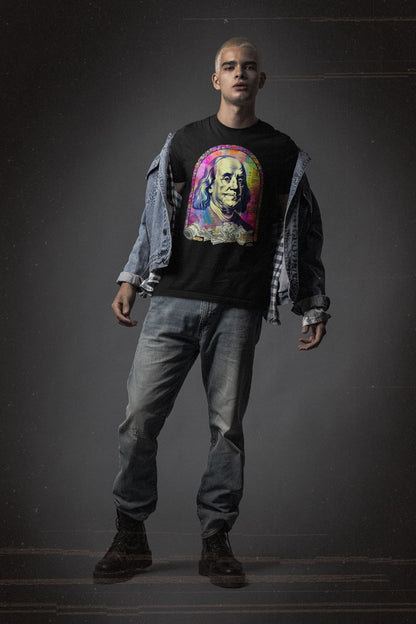 Pop culture graphic tee Glitch Icon Franklin money glitch art
