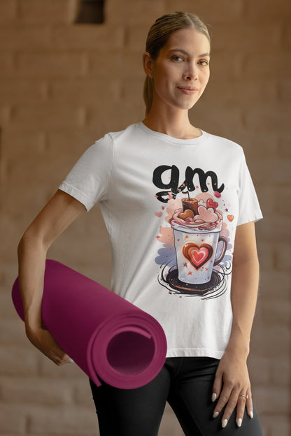 White graphic tee GM blockchain community morning greeting
