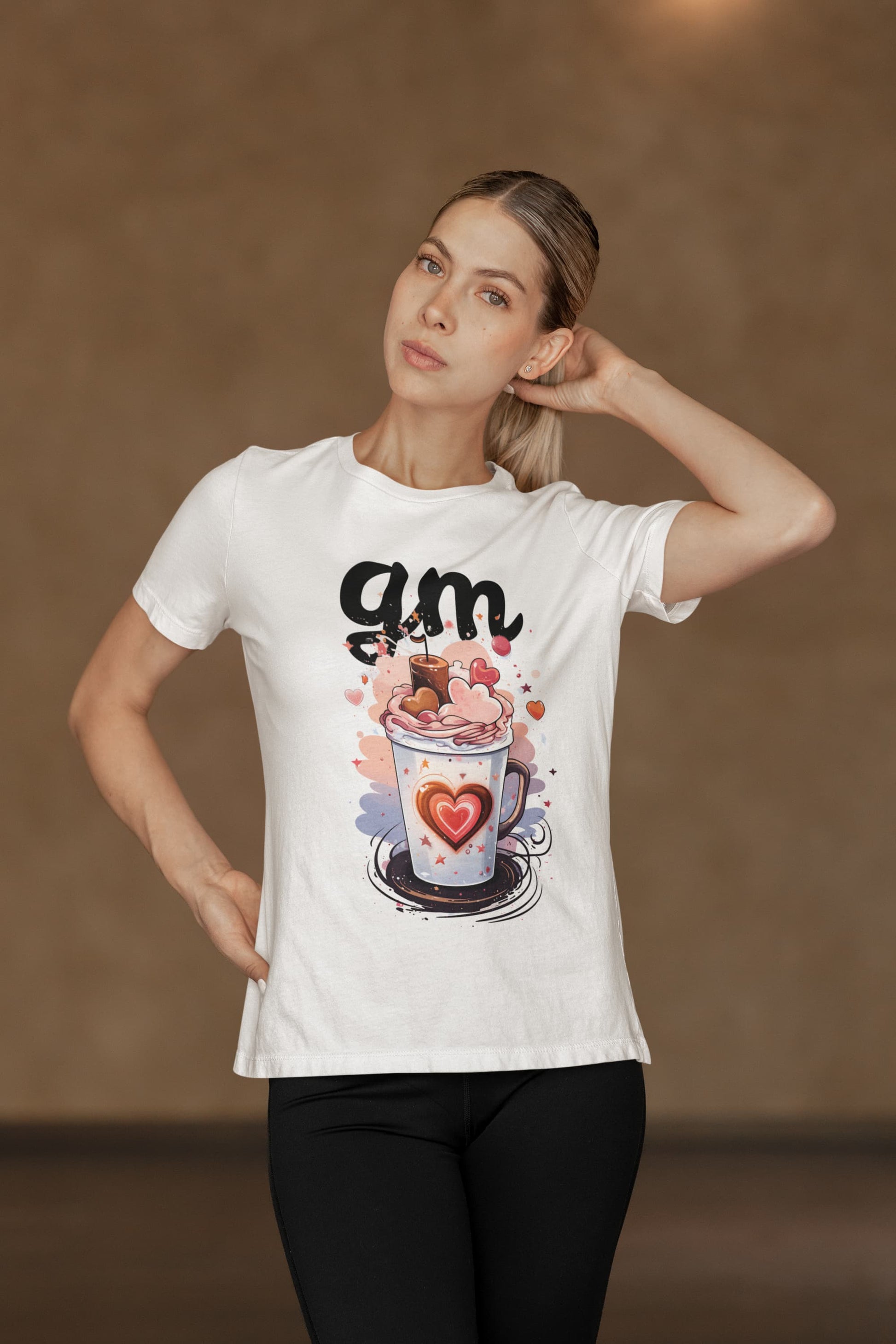 Blockchain graphic tee GM sweet coffee illustration white cotton
