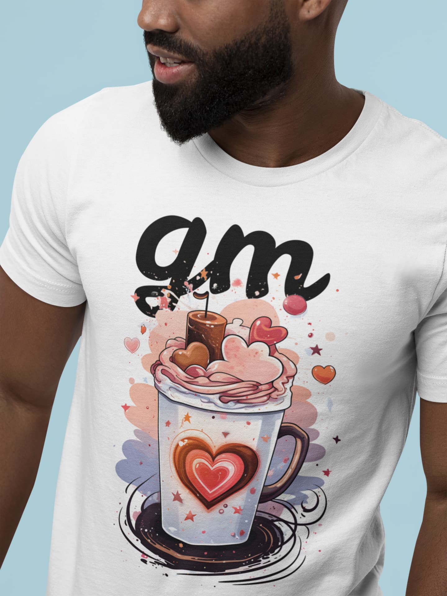Novelty t shirt GM coffee cup Web3 culture graphic

