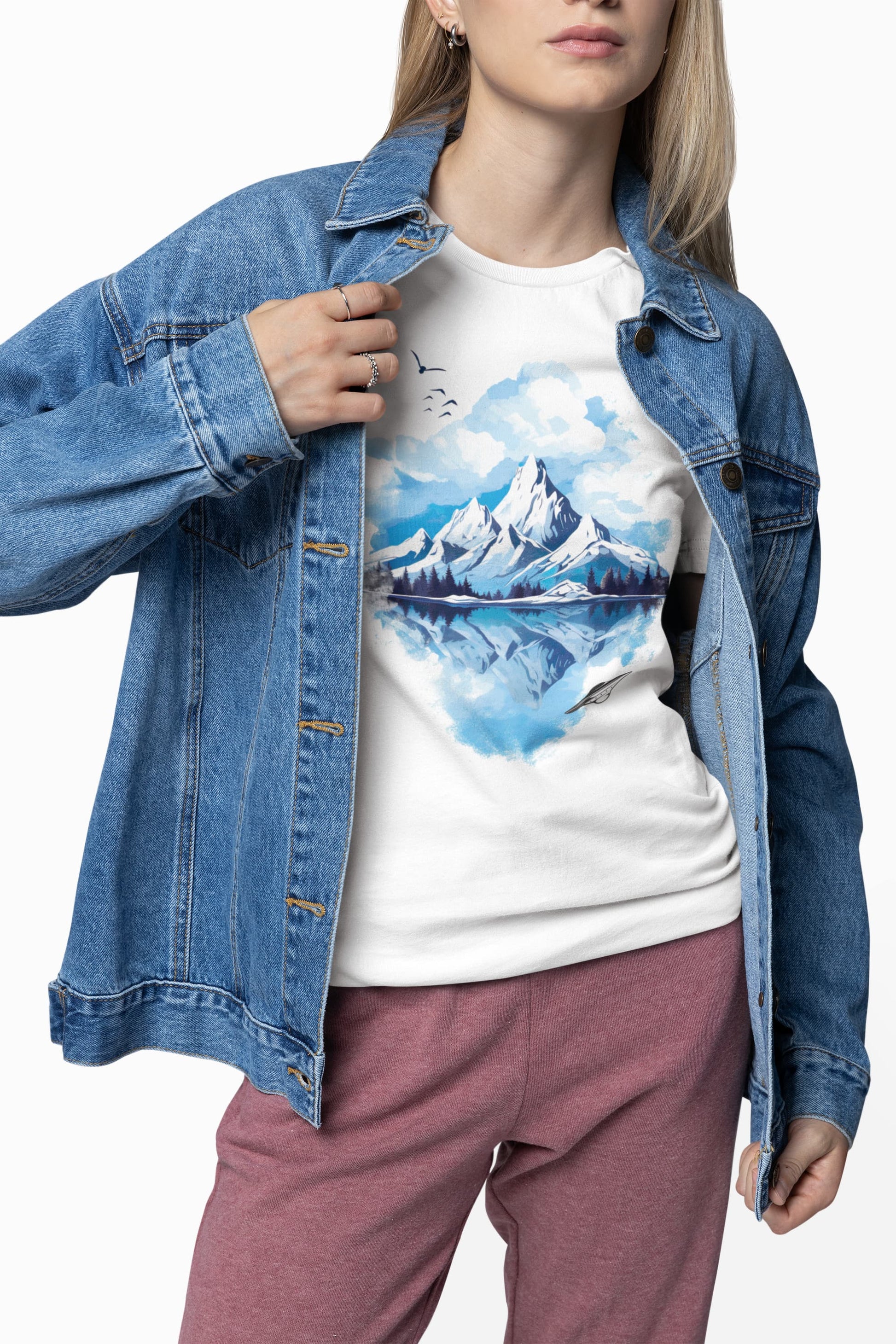 Nature graphic tee Interstellar Skies mountains birds trees art
