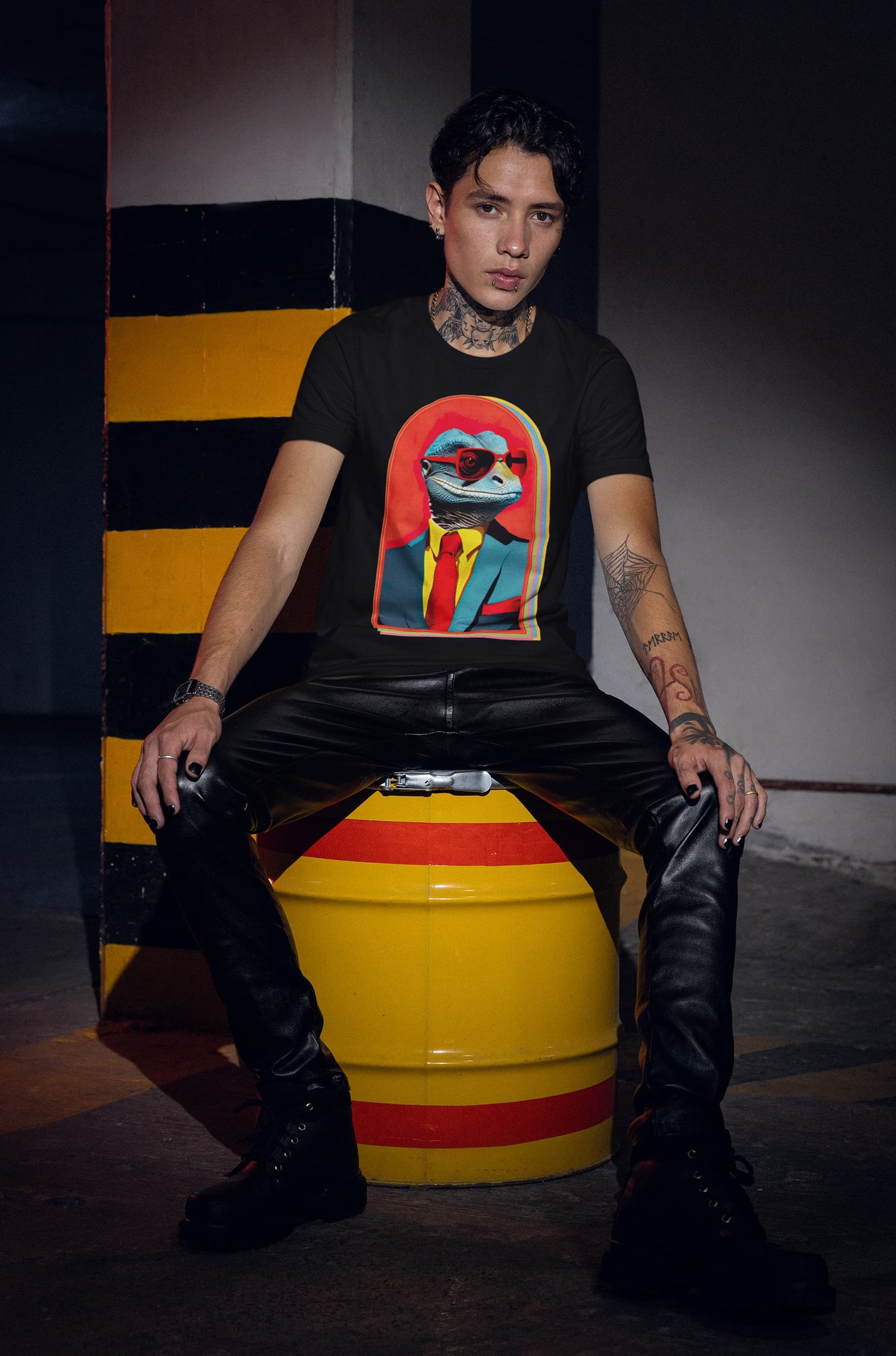 Psychedelic graphic tee Lizard Persona geometric reptile vibrant colors
