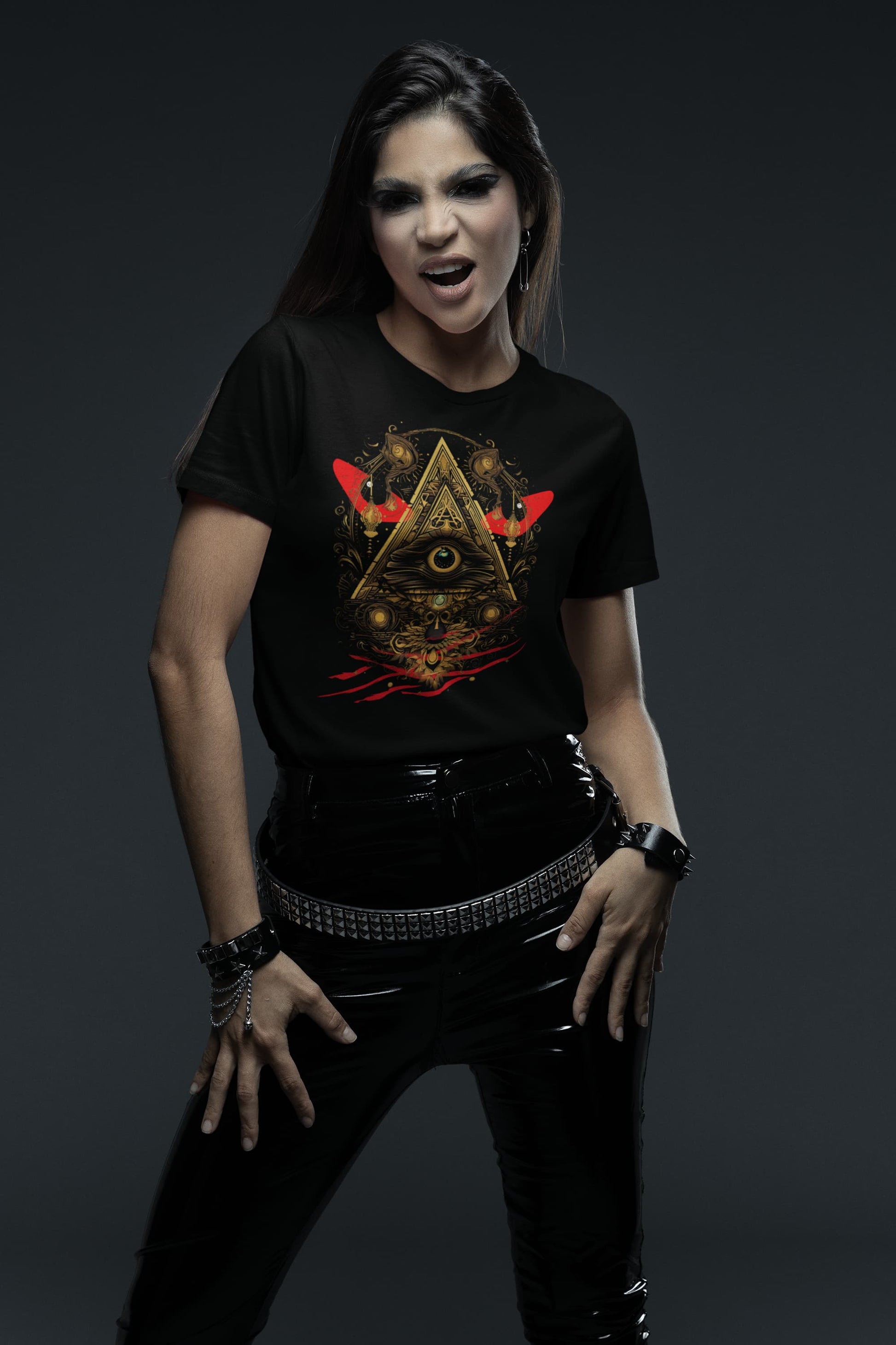 Occult graphic tee Masonic Capture golden triangle mystical art
