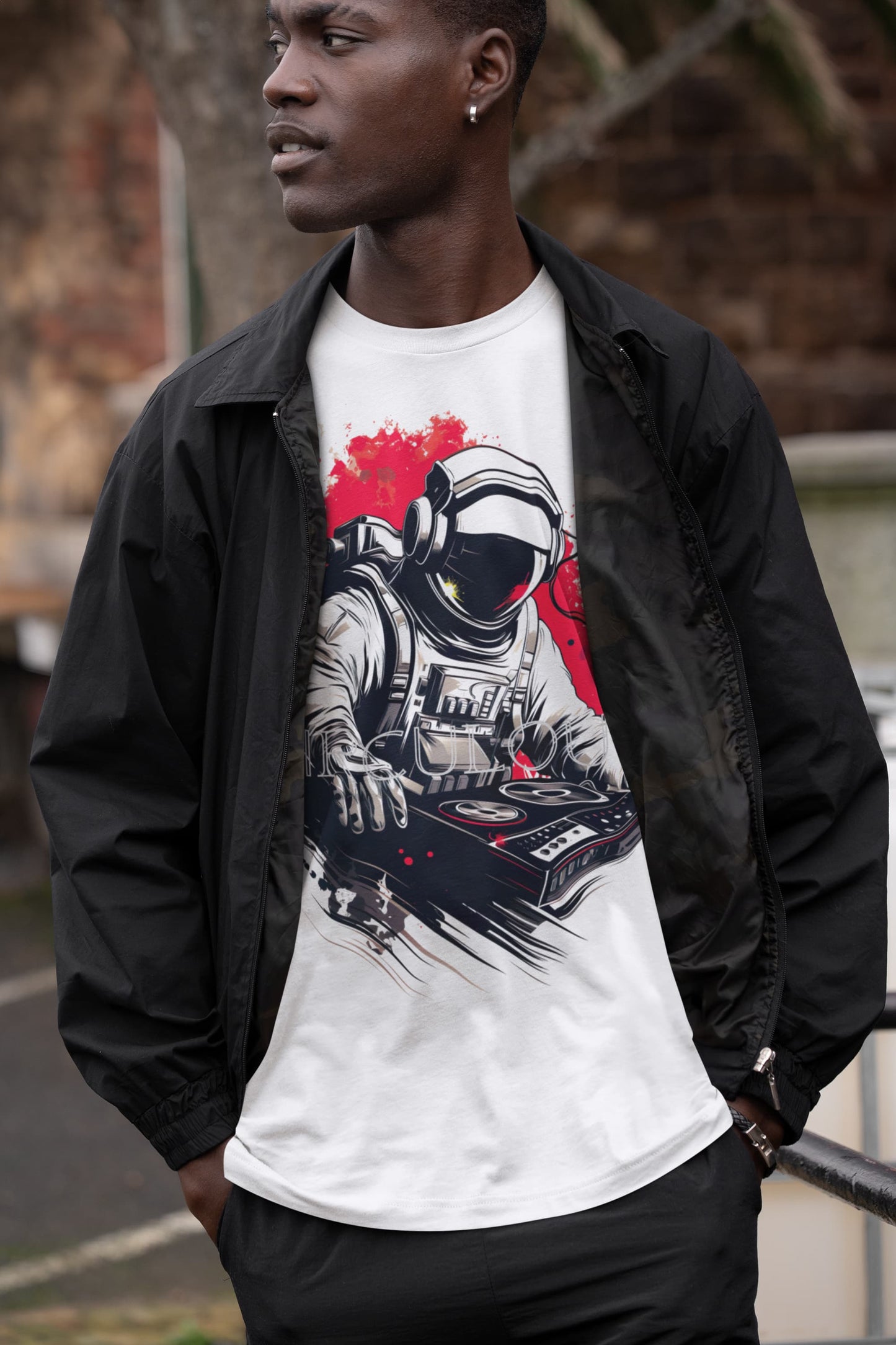 Space music tee Orbital Sound DJ culture astronaut street art design
