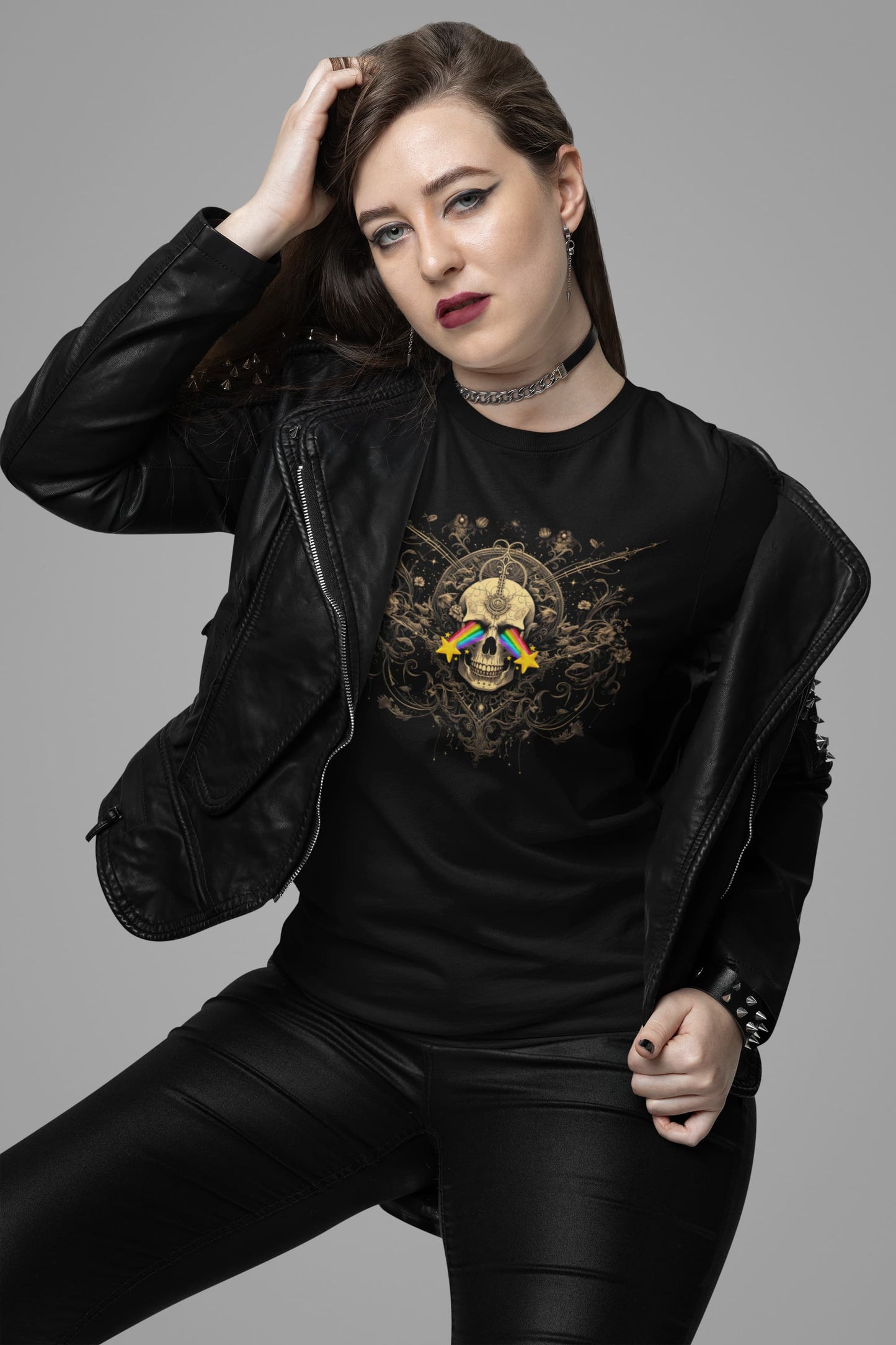 Horror graphic tee Ornamental Skull ornate golden skull mystical symbols
