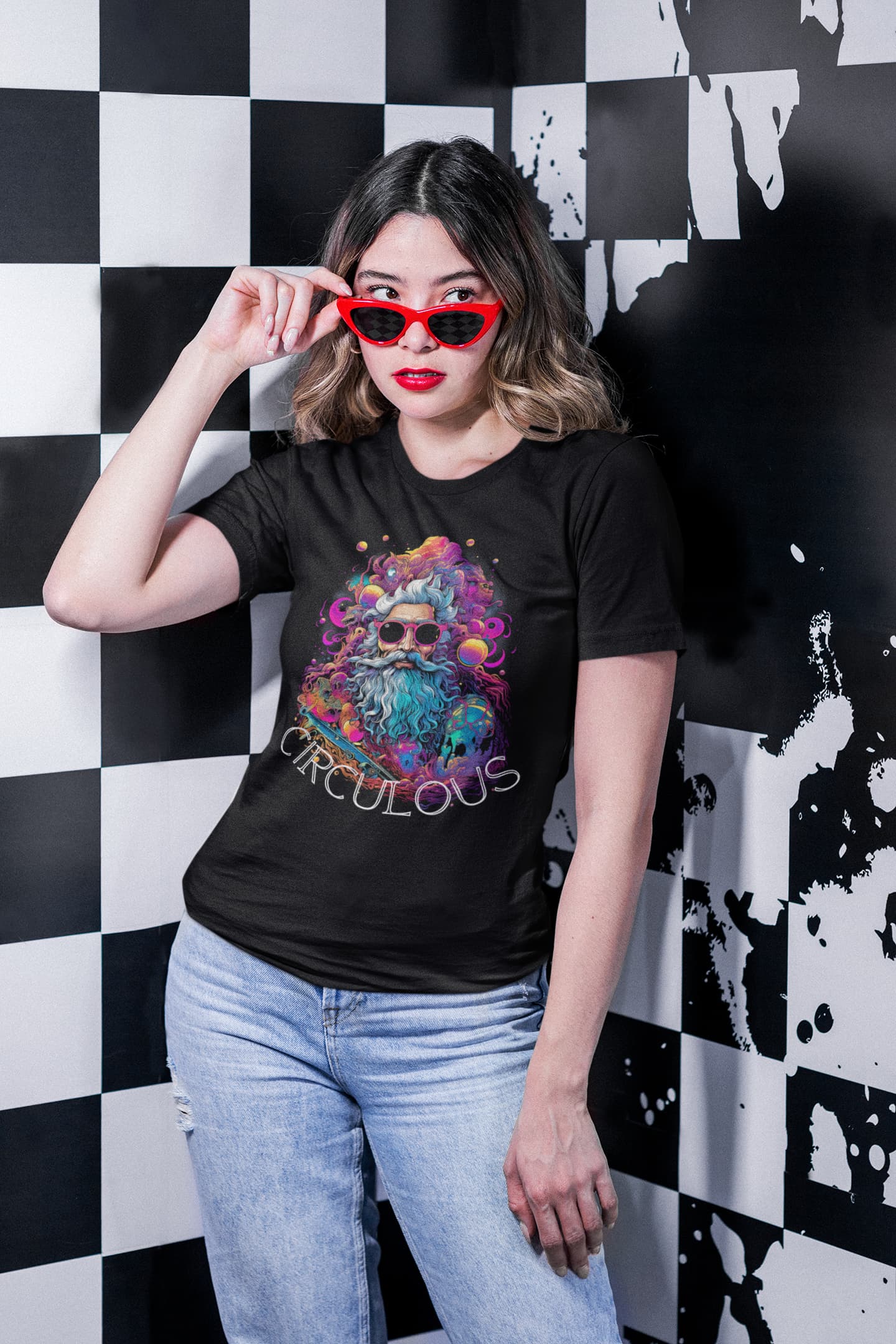 Planetary Swagger psychedelic t-shirt bearded character red sunglasses cosmic colors
