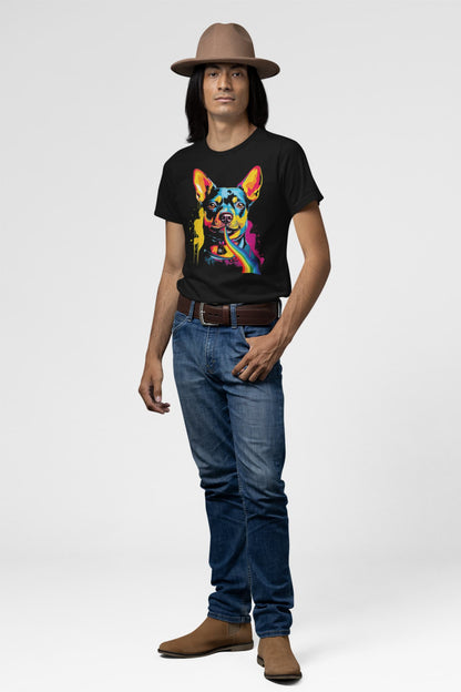 Animal graphic t shirt Pop Art Pooch bold dog yellow pink blue rainbow

