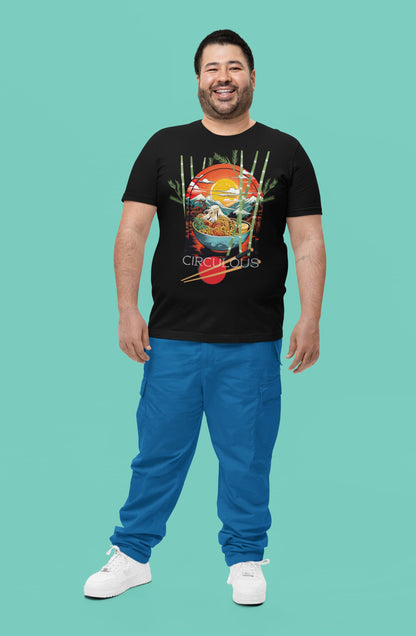 Japanese food tee Solar Noodles ramen bowl layered sunset bamboo
